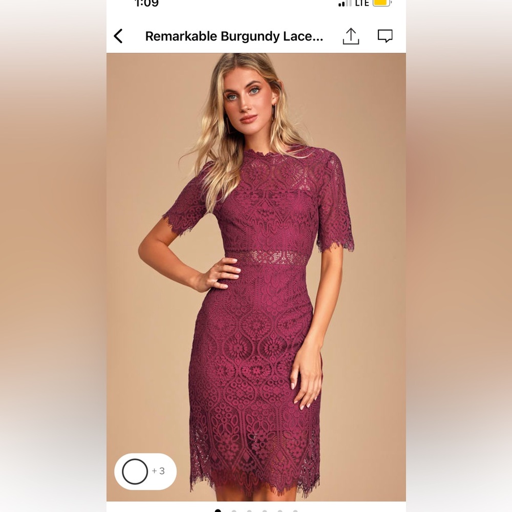 Lulus Remarkable Burgundy Lace Dress size M. Worn once, in great condition.